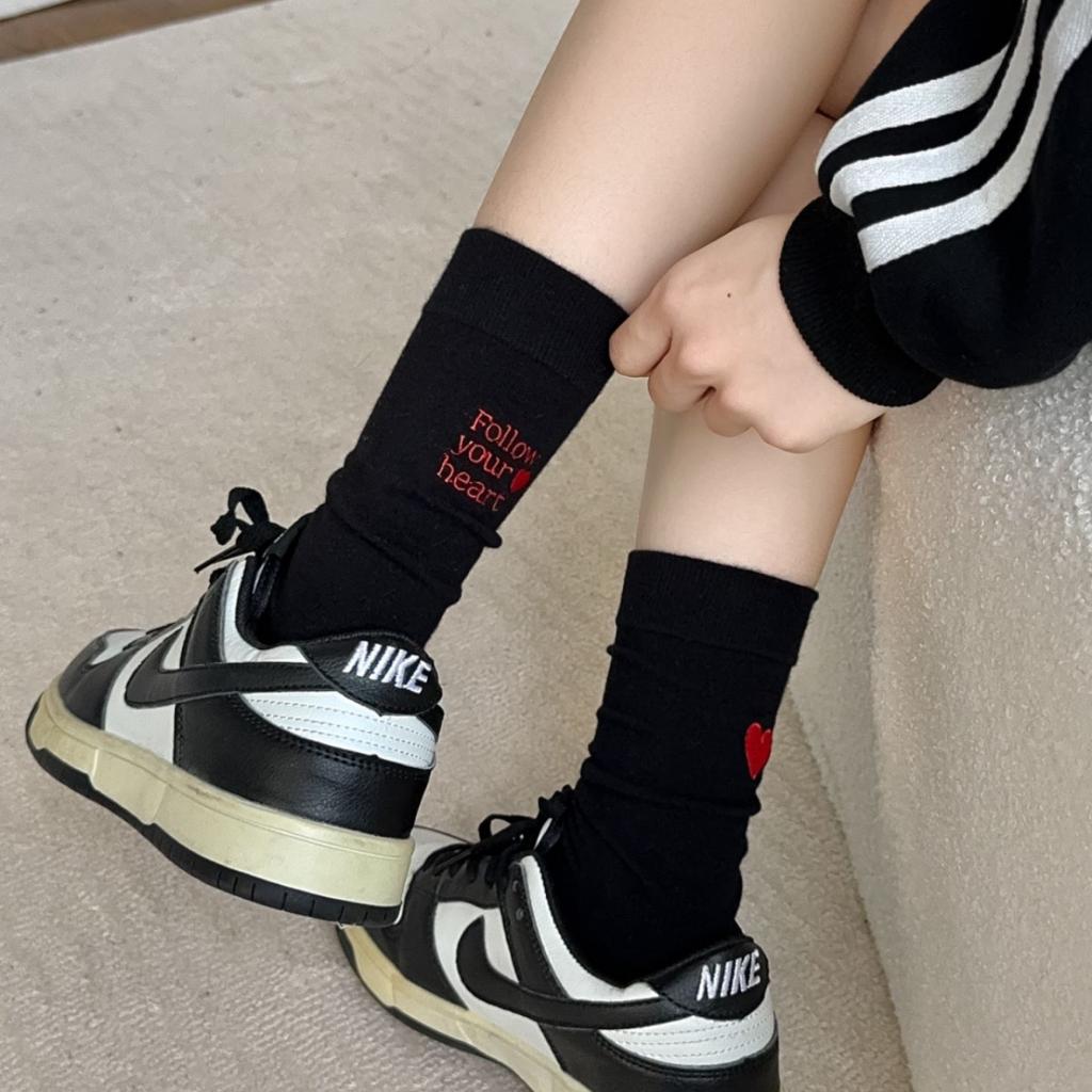 Autumn Designer Ab Embroidery Love Pile Socks Versatile Cotton Socks Trendy Letters