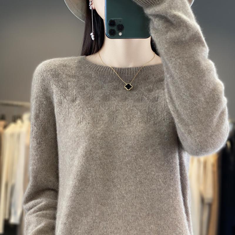 Women's Round Neck Sweater, Qinghe Cashmere, 30% Cashmere 70% Wool, Hollow Winter Knitted Pullover Autumn Sweater Cashmere Sweater