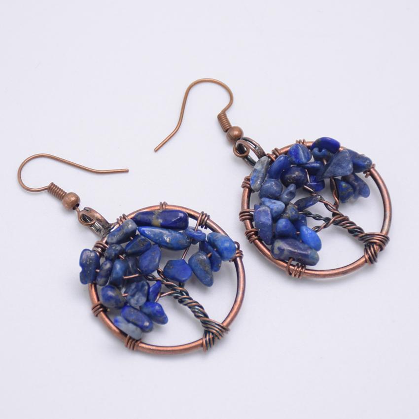 

Vintage Tree of Life Women Drop Earrings Round Natural Chip Gem Stone Purple Pink Crystal Tourmaline Dangle Hook Earring Jewelry ляпіс-лазур кольору