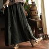 Women Vintage Green Skirts Elastic Waist Patchwork Loose Autumn Chinese Style Female A-Line Skirts