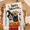 Halloween Garden Flag - 1pc Double-Sided Polyester Welcome Flag with Smiling Pumpkin, Happy Dog, and Ghost Design for Front Porch, Lawn Decor, Seasona