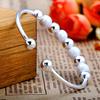 Women's Silver Plated Open Hand Cuff Bangle 9 Lucky Beads Bracelet Jewelry