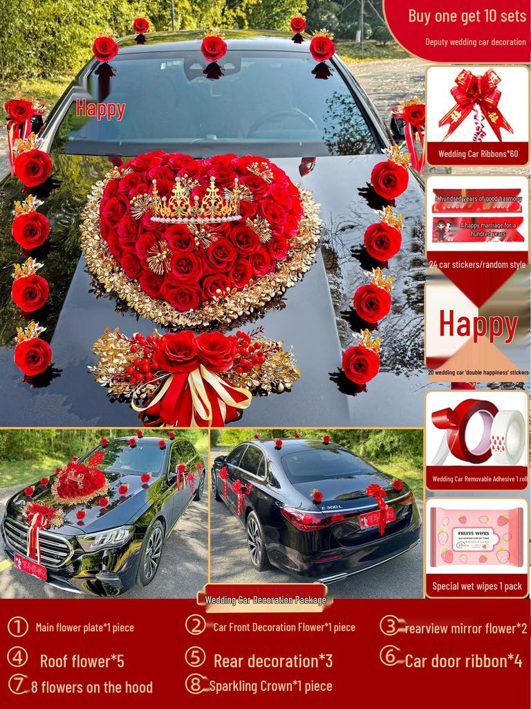 2024 Complete Wedding Car Decoration Set with Suction Cup Attachment