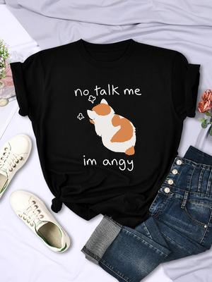 Kein Ansprechen Mich Süß Wütende Katze Print T-Shirt Für Damen Bequemes Mode-Tee Atmungsaktive Hip Hop Oberteile Neues Sommer Damen T-Shirt