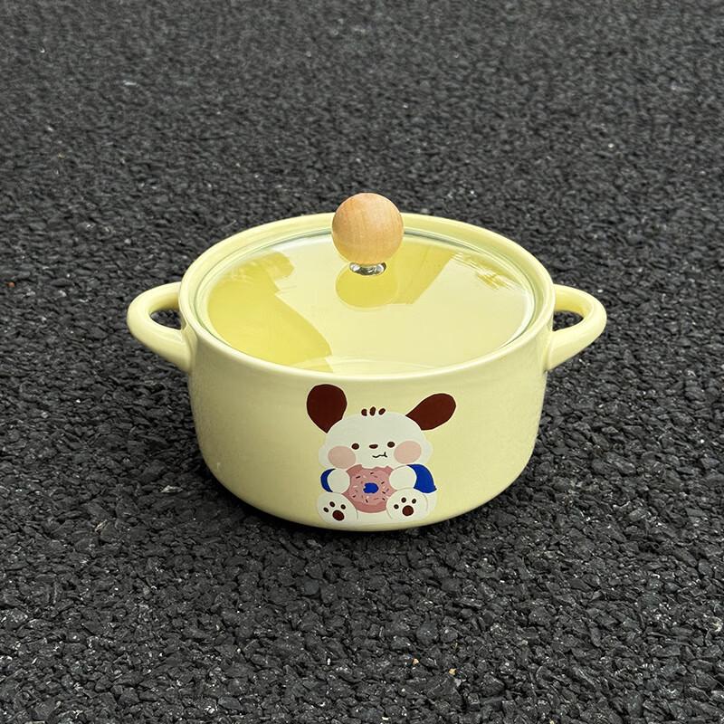 ZISIZ Pochacco Ceramic Instant Noodle Bowl with Lid, 2-Pack