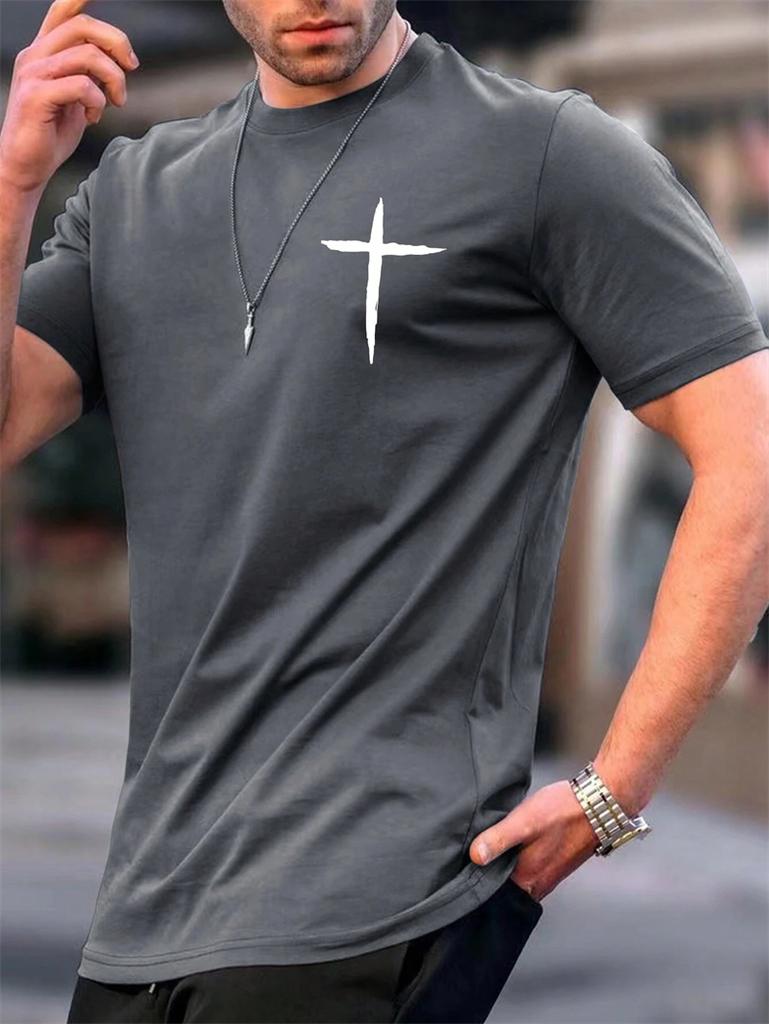 2026New Simple Fashion Cross Pattern TShirts for Unisex Trend Crew Neck 3D Printed Short Sleeve Tshirts Loose Streetwear Tees Tops
