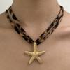 Exaggerated Starfish Pendant Necklace Charm Leopard Cloth Strip Necklace Leopard Choker  Summer