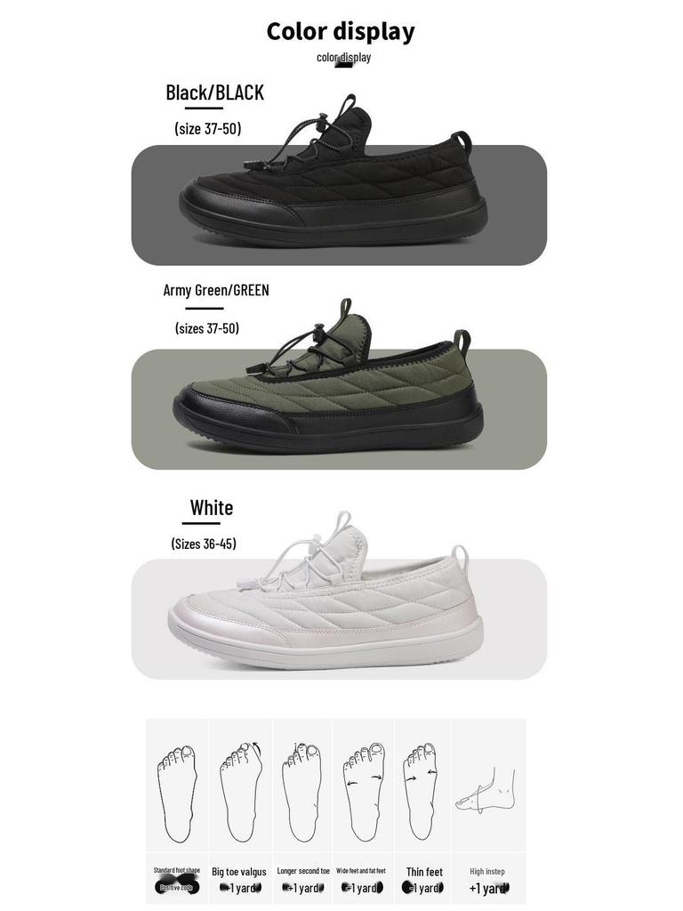 Size 50 Plus Size Winter Casual Couples' Fleece-lined Cotton Shoes - Warm, Thick, Lightweight, Non-slip Snow Slippers.