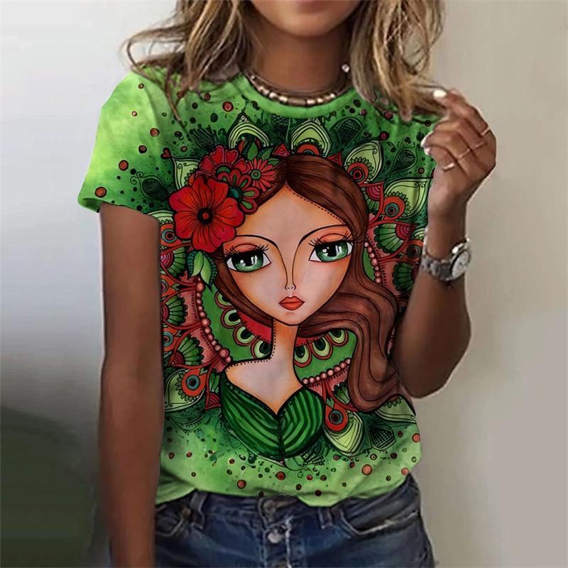3D Printed Funny Abstract T-Shirt For Women Colorful Face Pattern Tees Summer Casual Short Sleeve Round Neck Tops Loose T Shirts