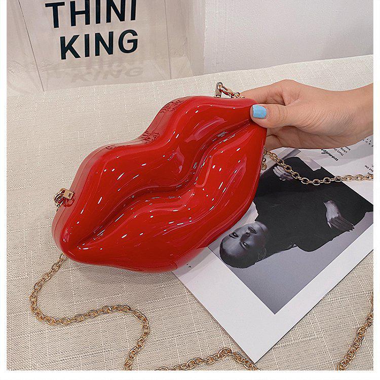 

Women Gold Lips Clutch Bag High Quality Ladies Acrylic Chain Shoulder Bag Bolsa Evening Bag Lips Shape Purse