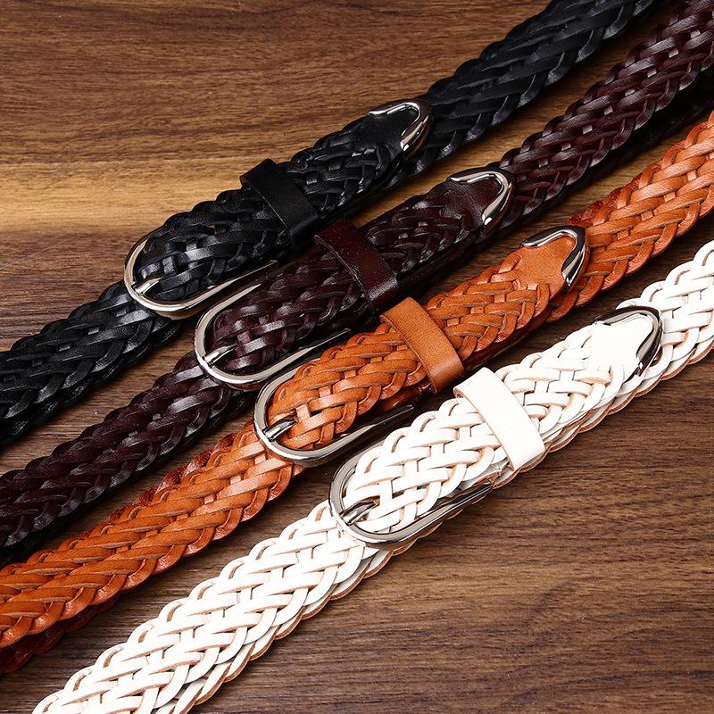 New Fashion Light Luxury Hand-Woven Belt Women'S Genuine Leather Pure Cowhide Woven Belt Women'S Personalized Trend Belt