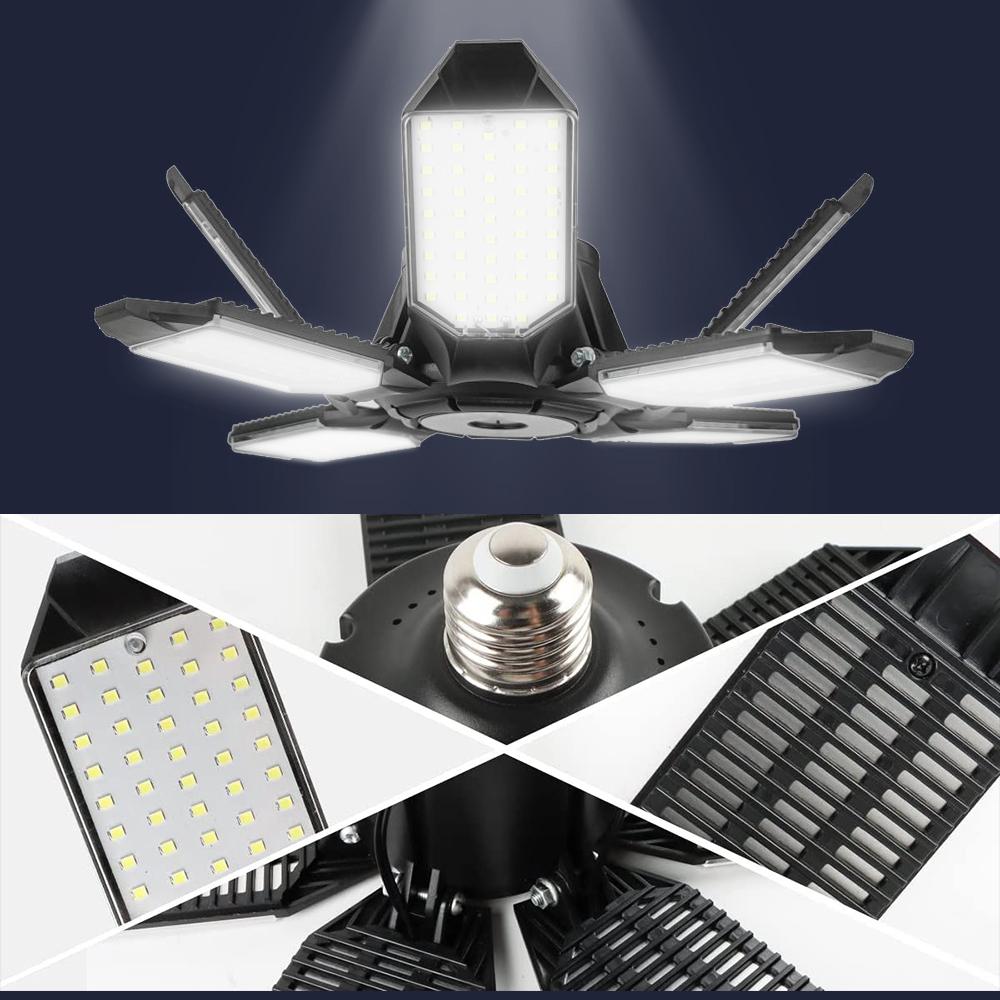 200W Mocna lampa garażowa LED Składane żarówki LED E27 Regulowana lampa sufitowa wielopanelowa do oświetlenia warsztatu i magazynu
