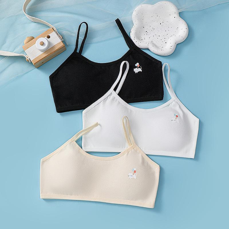 Girls' Pure Cotton Fixed Cup Bandeau Vest - Breathable Youth Bra for High School Students