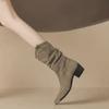 Long Boots Women's New Frosted Retro High Boots for Fall/Winter  with Pointed Toes and Chunky Heels