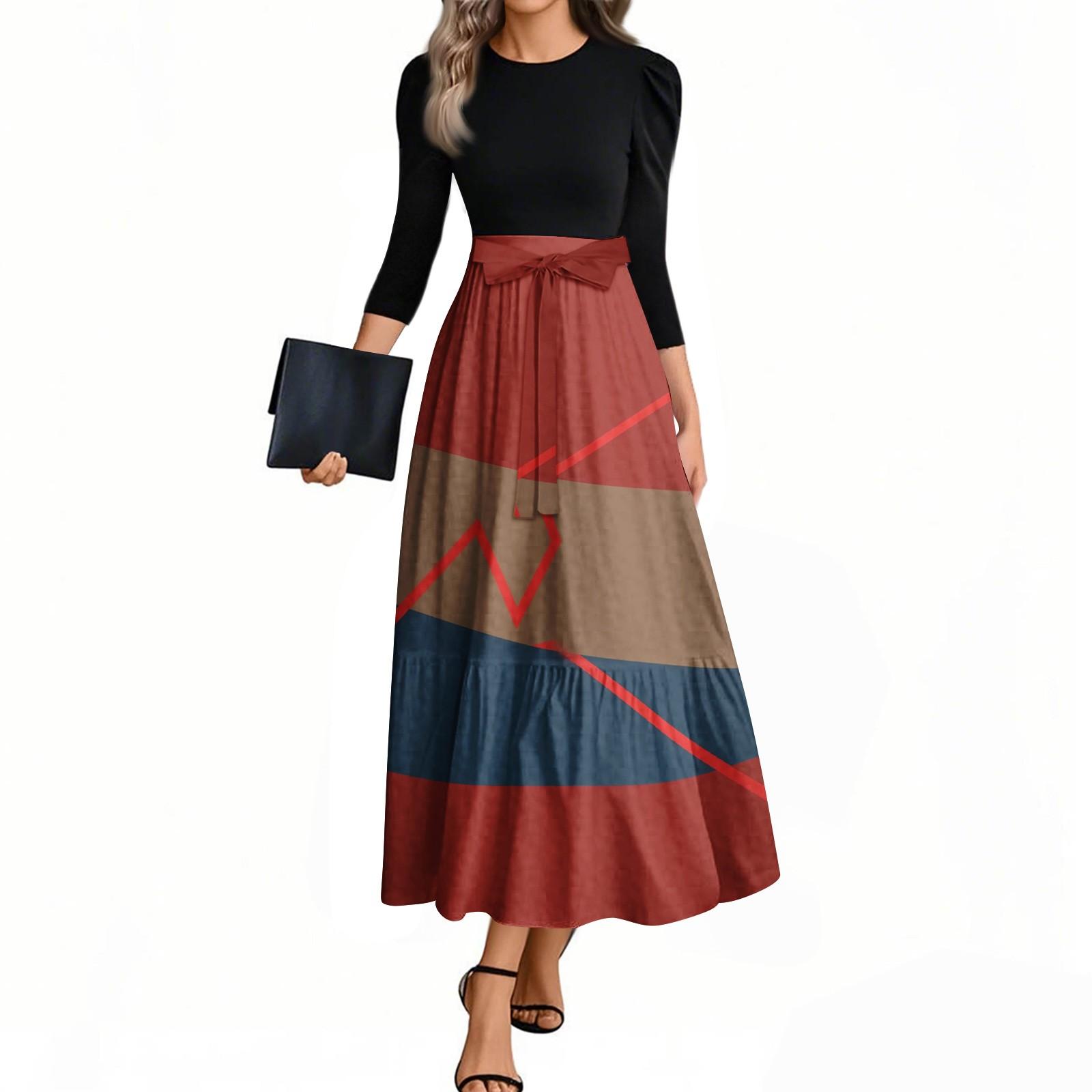 

Женские модные повседневные платья с поясом, рукавом три четверти, круглым вырезом, с цветочным принтом, элегантные, сдержанные XXL красный