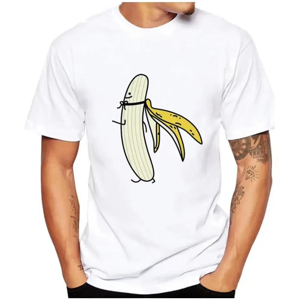 Men's Banana Disrobe Funny Design Print T-shirt Summer Humor Joke Hipster T-Shirt White Casual T Shirts Outfits Streetwear