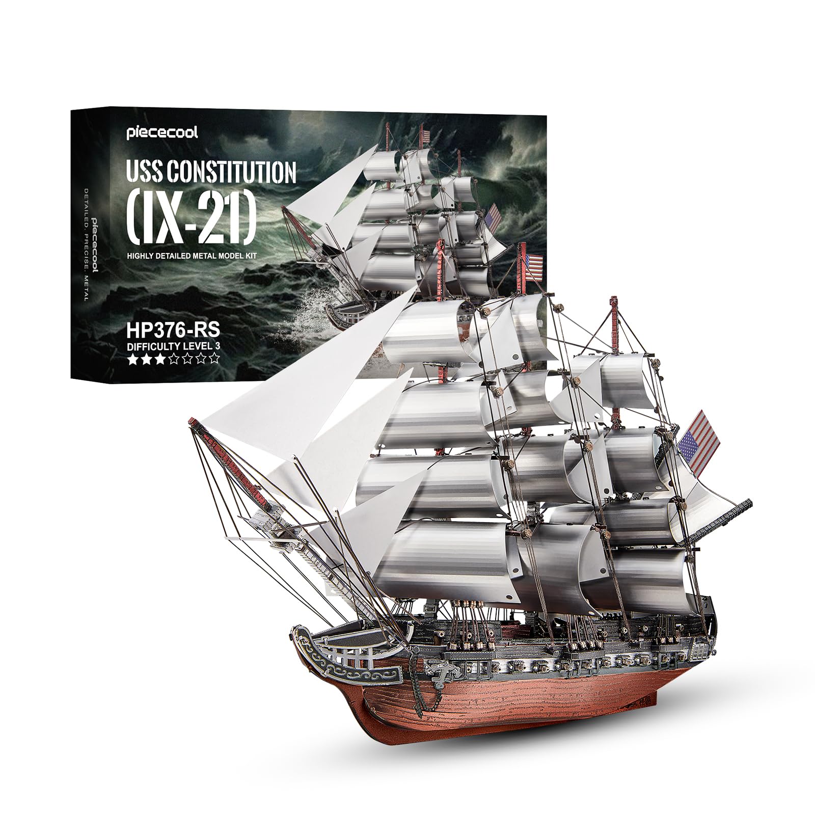 Piececool Metal 3D Puzzle: USS Constitution, US Navy Sailing Frigate. Metallic Nano Puzzle, 3D Puzzle, Assembly Required, No Glue Needed, Difficulty L