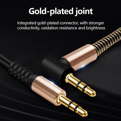 Kabel Audio Jack 3,5 Mm Kabel Aux Samochodowy Sprężynowy Jack 3,5 Mm Pozłacany Wtyk Męski Na Męski Do Słuchawek