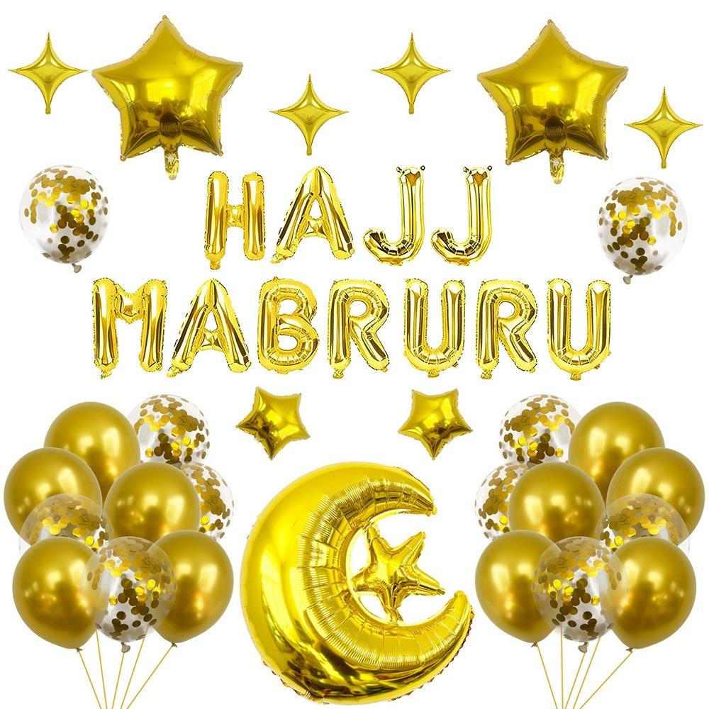 Multicolor Eid Mubarak Balloons Latex Printing Star Moon Foil Balloon Photo Props Venue Setup Festival Banner Home Decoration