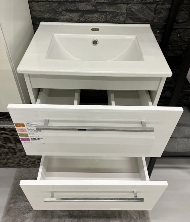 Bathroom Cabinet with Washbasin 60 Cm, Hanging, White, Soft-close Pinia