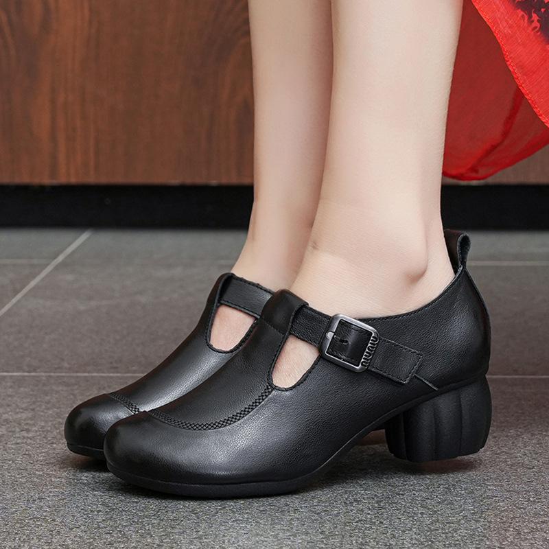 Spring and Autumn Mother Leather Shoes Medium and Old Women's Shoes New First-layer Cowhide Soft Sole Non-slip Middle-aged Single Shoes Women