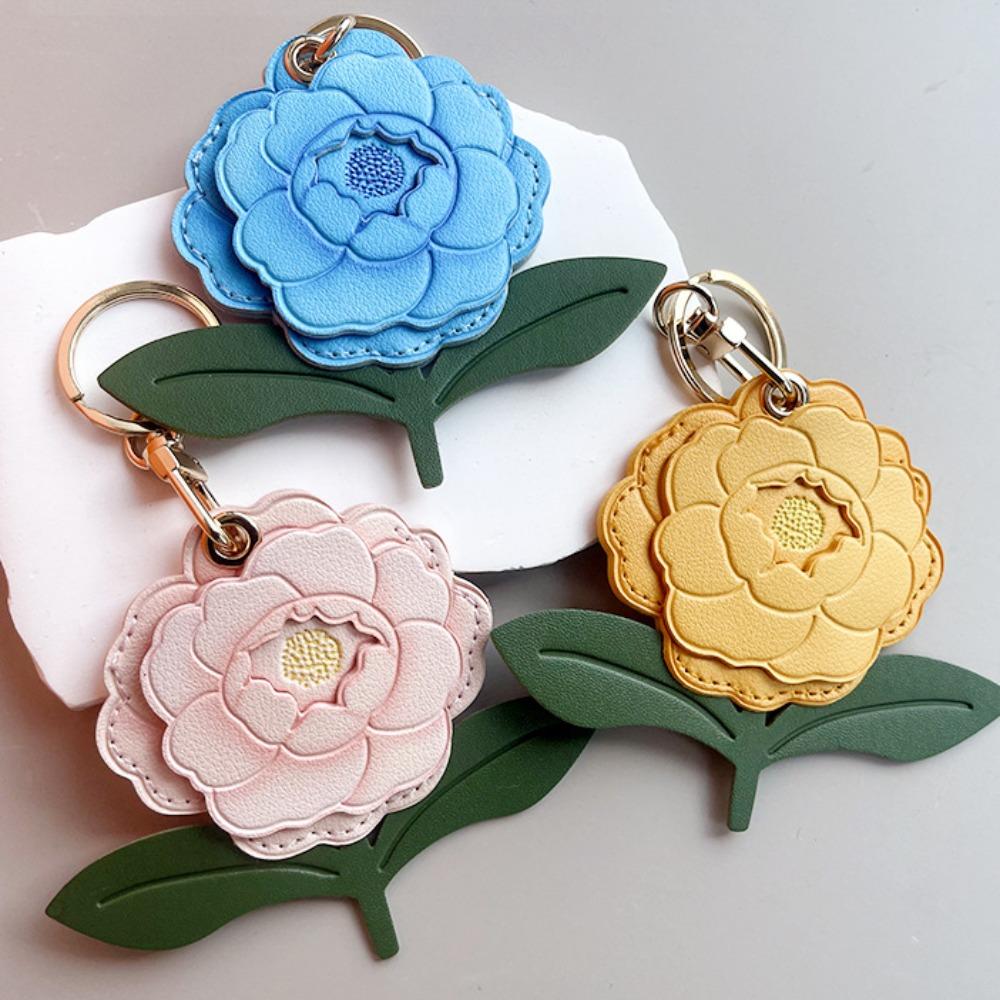 Keyring Peony Flower Keychain Entrance Guard Card Peach Blossom Access Card Holder Unisex