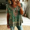 Women Boho Paisley Print Blouse V‑Neck Short Sleeve Ethnic Retro Loose Plus Size Casual Summer Tunic Top