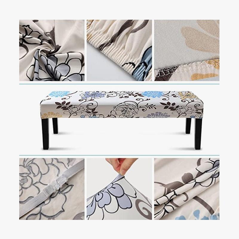 1PC Long Stool Cover Non-slip Long Bench Cover Dustproof Bench Protector Slipcover Floral Printed Full Wrap Stretch Slipcover