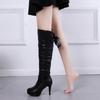 Autumn and Winter New Korean Version High Heels Women's Knee High Boots with Lace Up Casual Women's Martin Boots