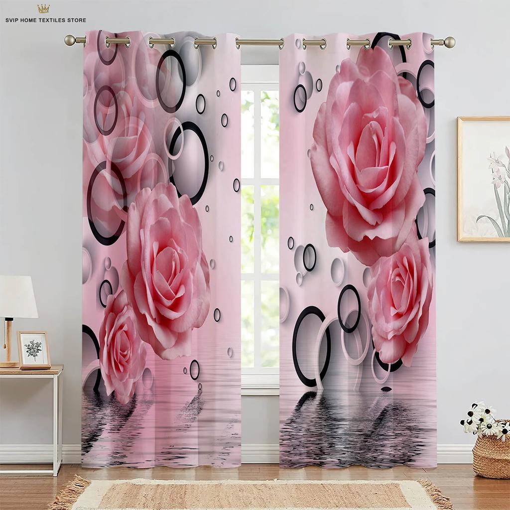 2pcs Butterfly 3D Stereo Flower Printing Curtain Rod Pocket Bedroom Living Room Kitchen Decorative Curtain Easy To Wash and Care