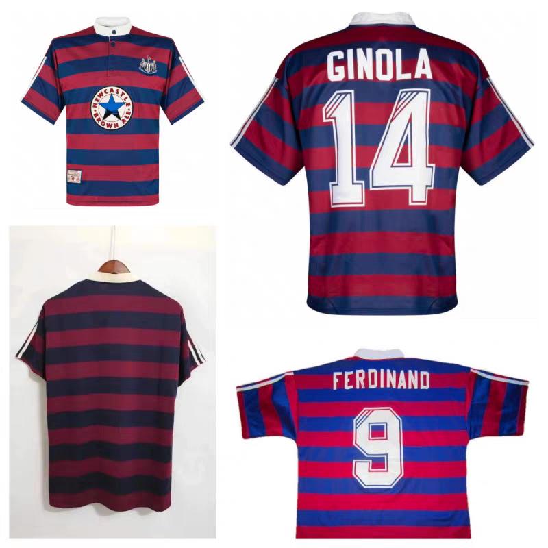 Newcastle Retro Auswärtstrikot - Blau-Weiße Streifen mit Personalisierungsoptionen