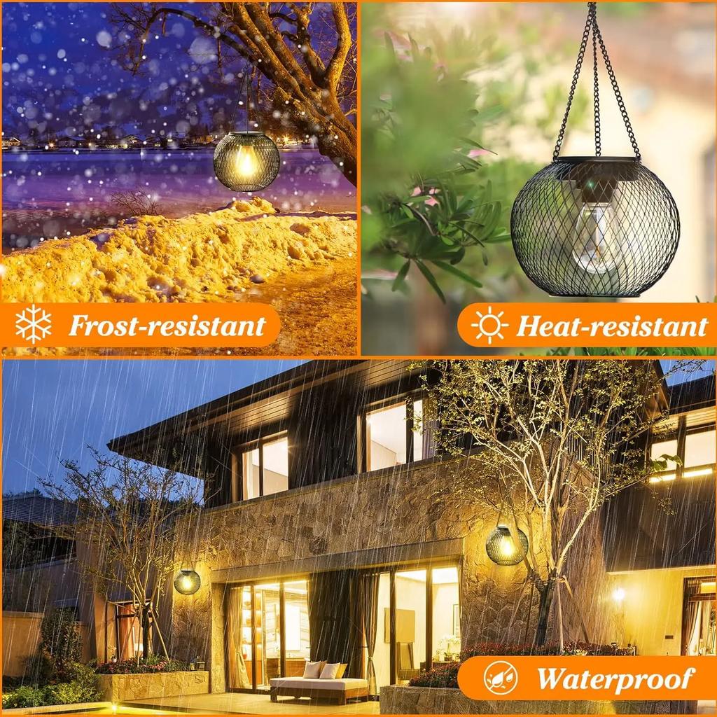 Solar Lights Outdoor Waterproof Garden Ornaments Hanging Lanterns Metal Lights Holiday Decorations for Patio Lawn Table Fence