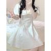 Wind Bow Bead Super Fairy Princess Dress Summer Waist Thin Square Neck Fluffy Skirt