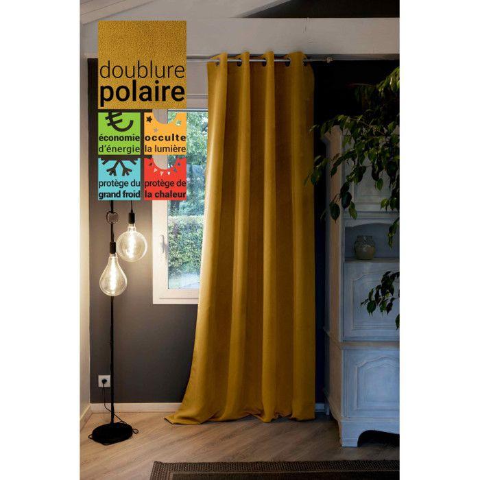 Rideau occultant et thermique doublé polaire "Inuit" toutes dimensions - Inuit Moutarde - Panneau Occultant + Polaire 140 x 260 cm