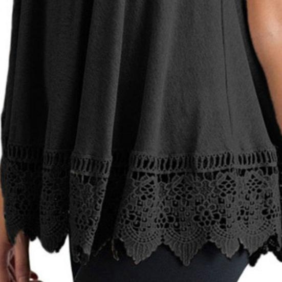 Women Vest Sleeveless Round Neck Lace Hem Solid Color Plus Size