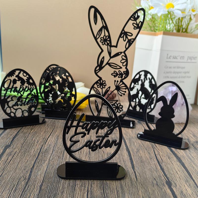DIY Party Decoration Supplies Egg Easter Rabbit Black Acrylic Table Ornament Hollow Out