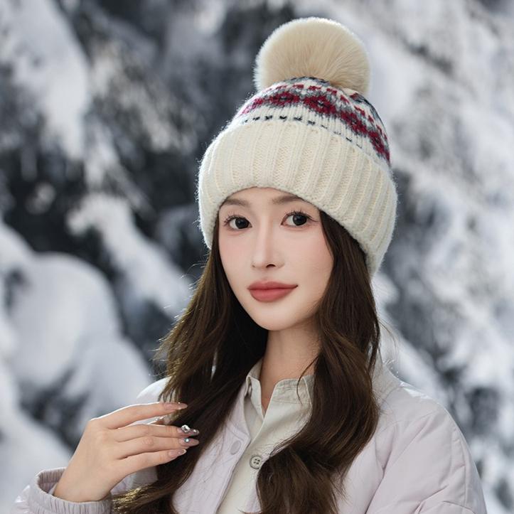 Hiver Rétro Jacquard Vent Ethnique Chaud Velours Épaissi Bonnet Tricoté Coupe-Froid Chapeau d'Extérieur Chapeau de Protection des Oreilles