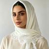 Satin Lace Trim Triangle Hijab Scarf Soft Silky Headscarf Floral Lace Edge Shawls Muslim Women Head Wrap Bandana Hair Scarf