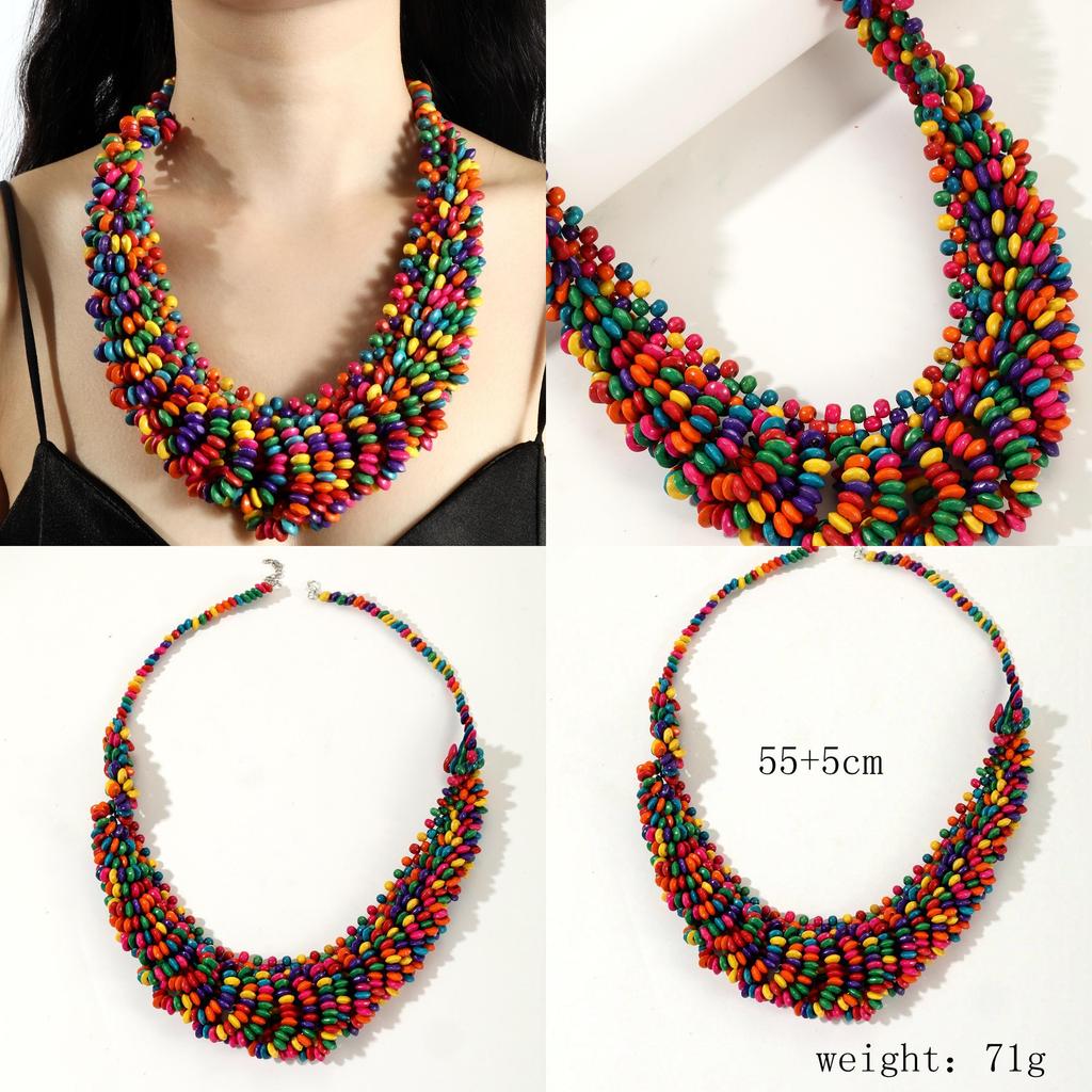 Creative Colored Wooden Bead Woven Necklace Neck Accessories For Casual Daily Use
