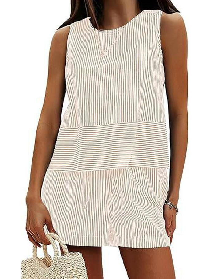 Sommer 2025 Ärmelloser Taillenanzug mit vertikalen Streifen