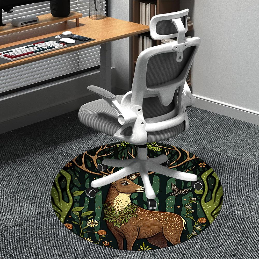 1pc Forest Deer Office Round Area Rug, Under Office Chairs Bedroom Living Room Home Decor, Room Deco