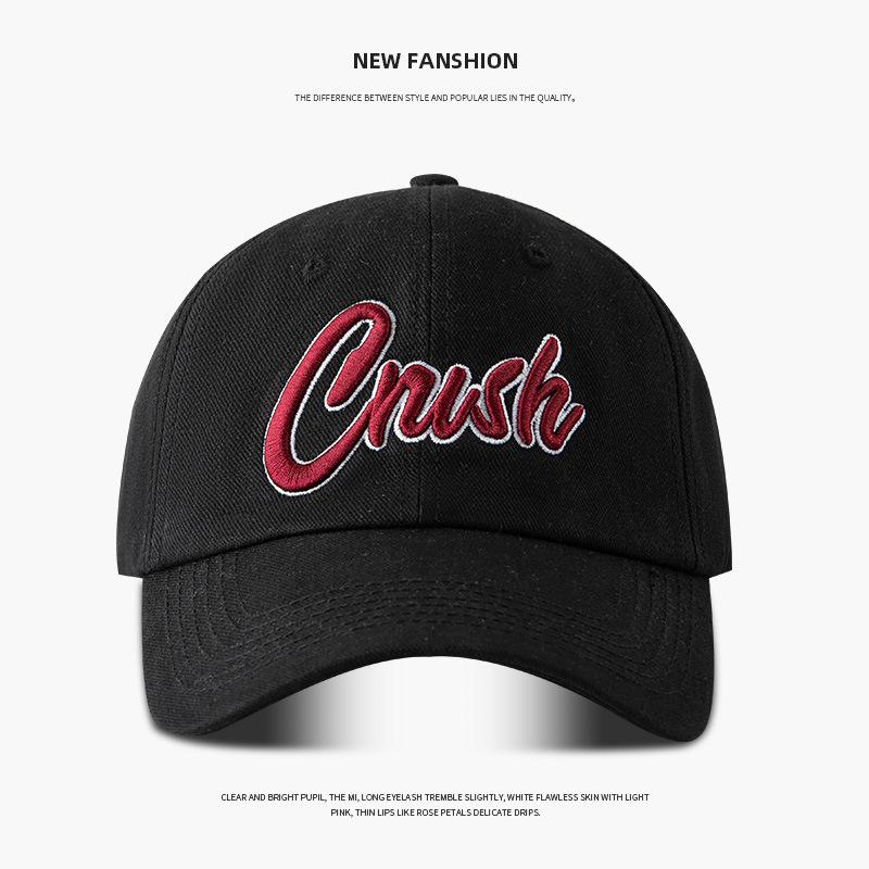 Spring and summer letter baseball cap for women, fashionable burgundy curved brim trendy brand, face-slimming men's duckbill baseball cap