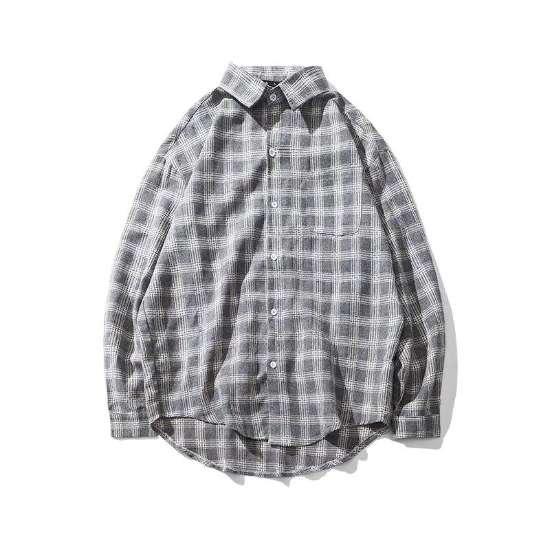 Men's Korean-Style Plaid Shirt - Long Sleeve, Loose Fit, Trendy Autumn Jacket