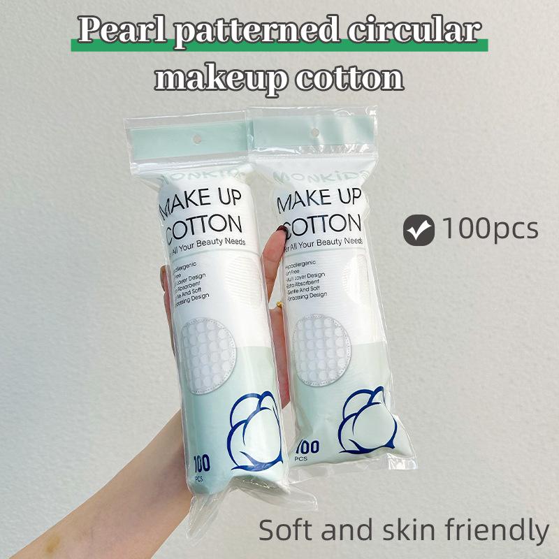Large Pearl Texture Cotton Pads 100pcs Double Sided Round Soft for Makeup Remover Face Cleansing
