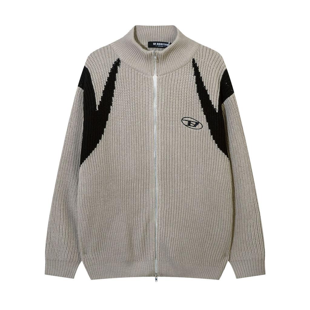 Men's Fall and Winter Embroidered Knit Cardigan Jacket Loose Zipper Sweater