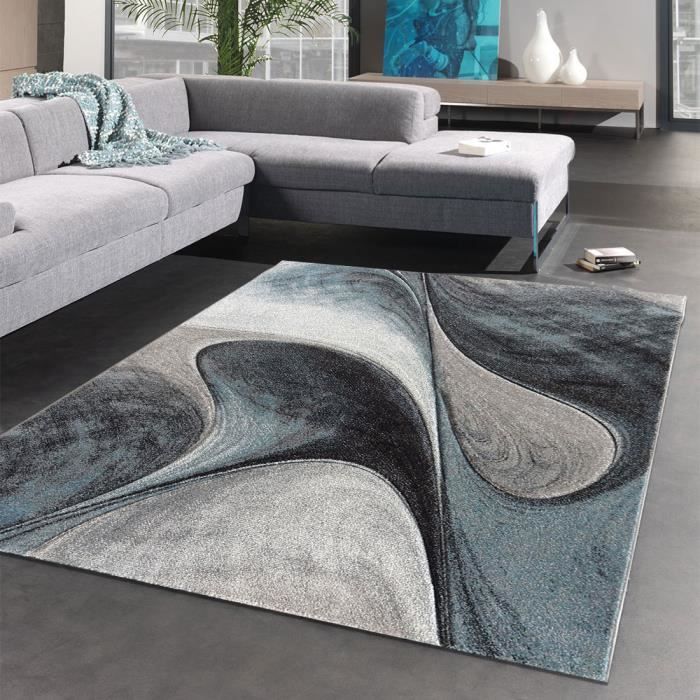 Tapis salon MADILA Bleu 120x170 OEKO TEX® en polypropylène doux et soyeux