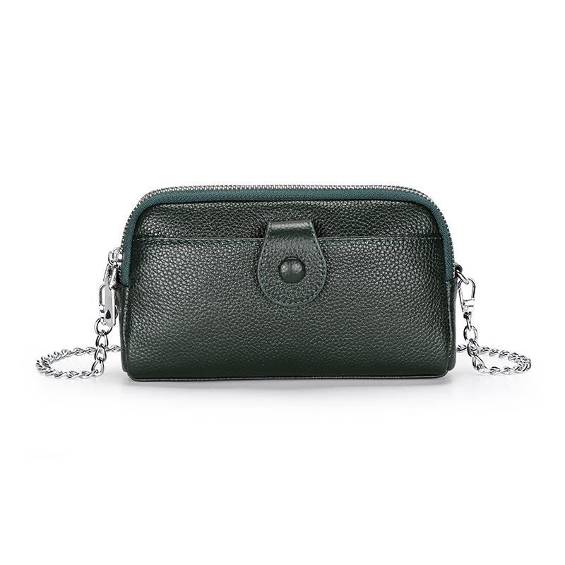 Genuine Leather Women Long Wallet Ladies Clutch Purses Double Deck Zipper Wrist Bag Female Sling Bag Chain Phone Crossbody Bags