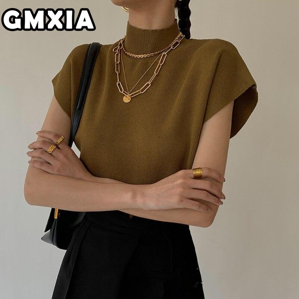 GMXIA Women's Fashion Casual Leisure Solid Color Print Short Sleeve Blouses & Shirts