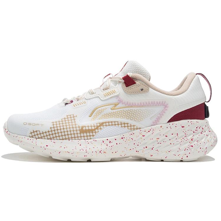 New LiNing Soft Element Cushioning Anti Slip And Wear Resistant Low Top Sports Casual Shoes White Gold Red AGLS012-4