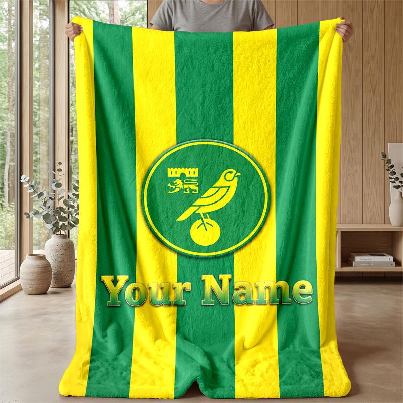 Norwich City Benutzerdefinierter Name Text Flanelldecke Fußball Logo Personalisierte Fleece-Kuscheldecke Besonderes Geschenk für Sofa Schlafzimmer Zuhause